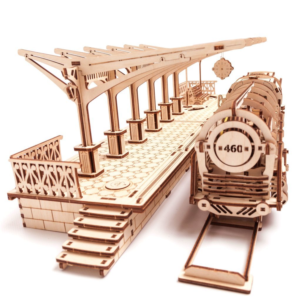 UGears Railway Platform mechanical wooden model KIT 3D puzzle Assembly 