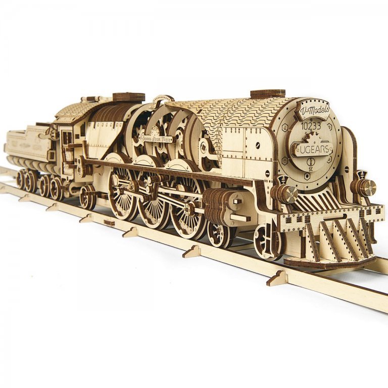 Holz Modellbau Steam Locomotive Lok Dampflokomotive mit Tender Ugears 