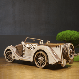 UGears Mechanical Wooden Model 3D Puzzle Kit Car, Helicopter, Rocket, Motorcyclist, Knight