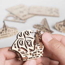 UGears Mechanical Wooden Model 3D Puzzle Kit Whale, Bear Cub, Bouquet, Cockerel and Rocking Horse