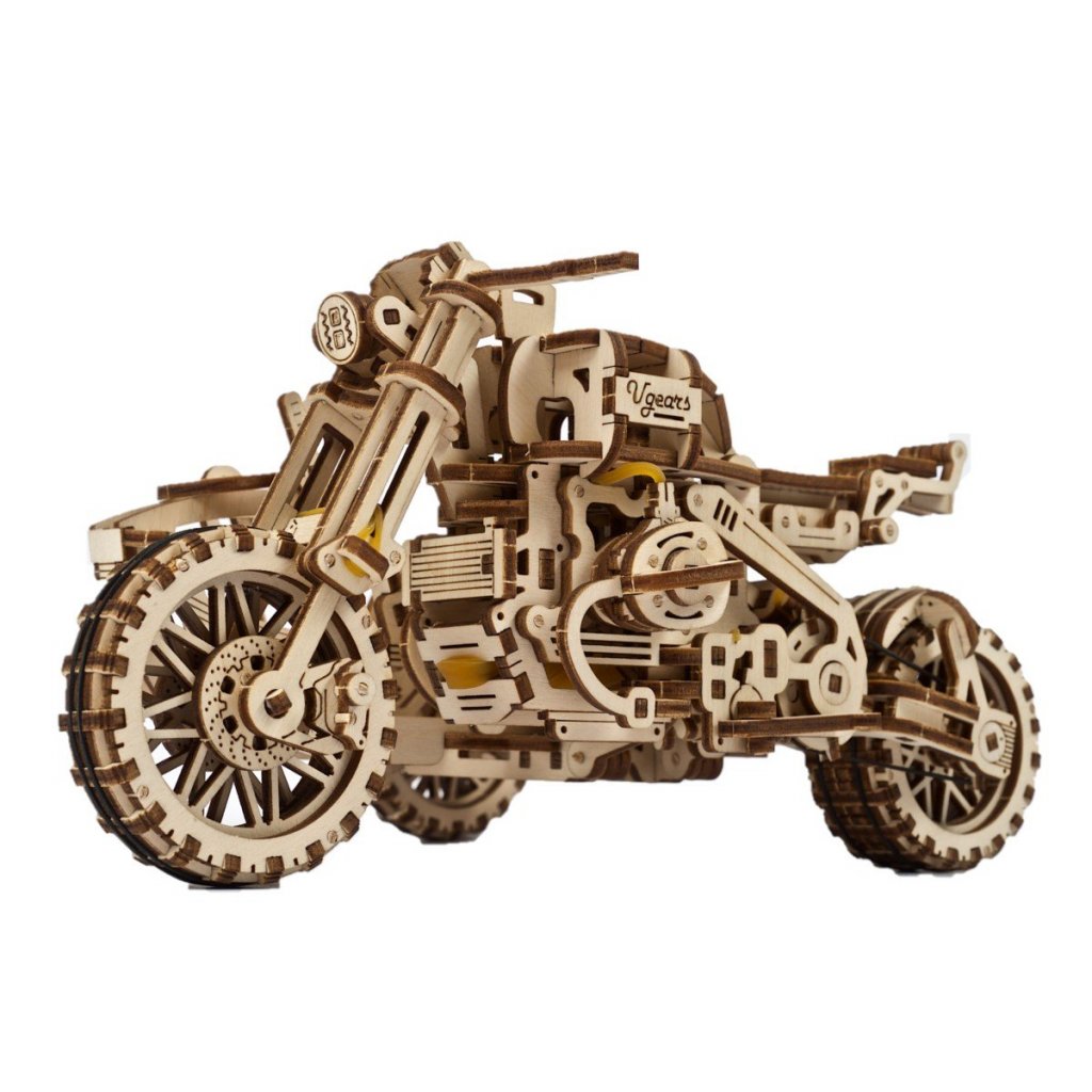 UGEARS Scrambler UGR-10 Motorrad mit Beiwagen Modellbausatz 3D Holz-Puzzle 